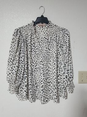 Philosophy Black and White Spotted Peasant Blouse